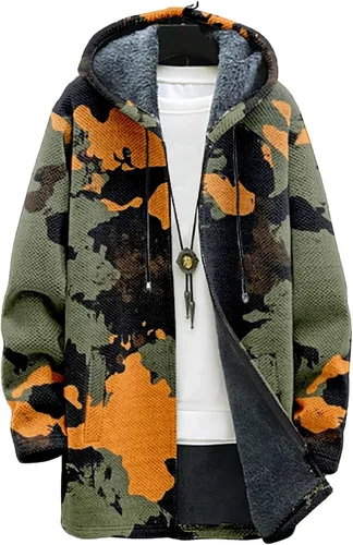 Vista 11 de BIVENANT Sudaderas con capucha con cremallera para hombre, cárdigan con capucha a rayas, sudaderas con capucha de camuflaje, abrigos de moda