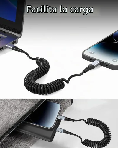 Vista 6 de Cable Lightning en espiral, paquete de 2 cables retráctiles para cargador de iPhone en el coche, cable USB a Lightning de carga rápida, compatible