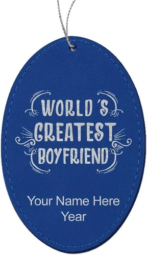 Vista 6 de LaserGram Personalized Christmas Ornament, World's Greatest Boyfriend, Faux Leather, Custom Laser Engraved Gift Idea (Oval Shape, Black with Gold)