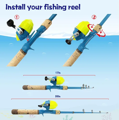 Vista 3 de Kids Rod Set, Kids Fishing Rod and Reel Combo and Fishing Net Tackle Box with Fishing Lure Hook and Bag for Girls Beginners, Kids, Youth Anglers
