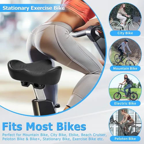 Vista 2 de CDYWD Asiento de bicicleta de gran tamaño para hombres y mujeres, cojín de asiento de bicicleta extra ancho, cómodo acolchado de ala, sillín