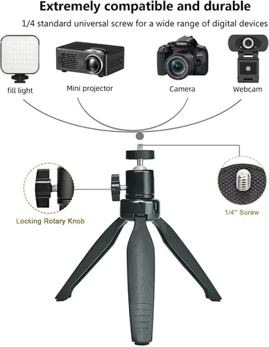 Vista 2 de Mini soporte de trípode de escritorio con cabeza esférica universal de 1/4 tornillo de 6.3 pulgadas para proyectores, cámaras DSLR, cámaras web