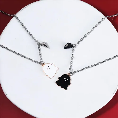 Vista 3 de Juego de 2 collares magnéticos con dije de corazón y fantasma para mujeres hombres mejores amigos niñas niños adolescentes esmalte mutuo