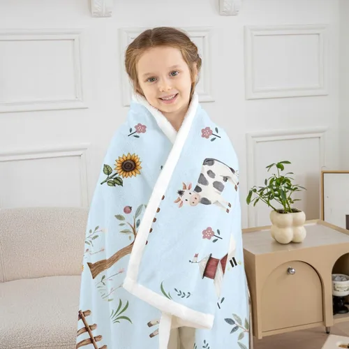 Vista 6 de Erosebridal - Mantas de bebé unisex para niños y niñas, mantas de guardería de animales de granja de minky 40x50, manta sherpa con diseño de tractor