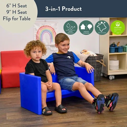 Vista 4 de Children's Factory Adapta-Bench, CF910-029 Azul, asientos flexibles para niños, aulas, muebles preescolares y de guardería, sillas para niños