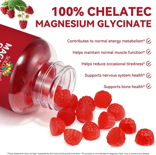 Vista 2 de Gomitas de glicinato de magnesio de 600 mg, suplemento de magnesio de alta absorción para mujeres, hombres y niños, apoyo muscular, sueño