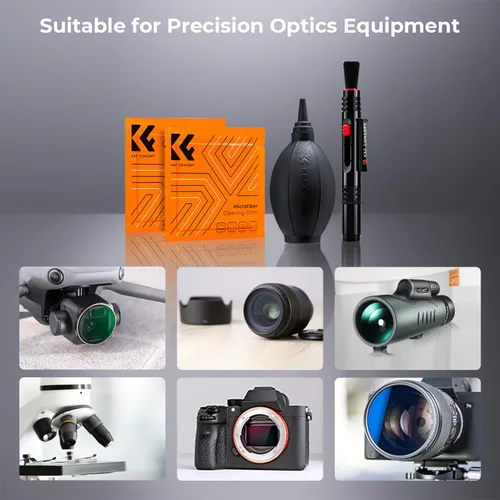 Vista 8 de K&F CONCEPT Kit de limpieza de lente de cámara 9 en 1 para cámara DSLR, filtro de lente de cámara para teléfonos celulares con soplado de aire, paño