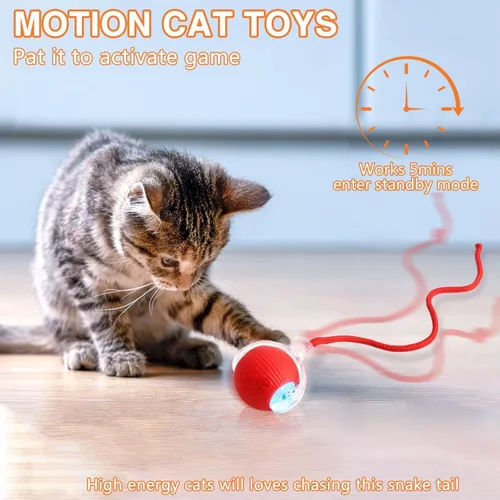 Vista 7 de Juguete de bola de gato en movimiento ágil con cuerda (rojo)
