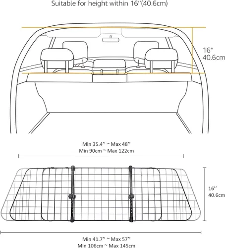 Vista 5 de Amazon Basics Barrera ajustable para perros para vehículos, 59.72 x 5.20 x 16.46 pulgadas, color negro