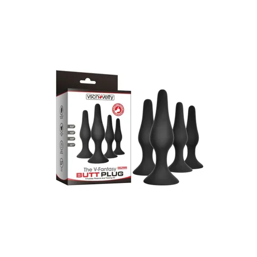 Vista 5 de Plug Anal VSCNOVELTY Negro Silicona Set 4 Piezas