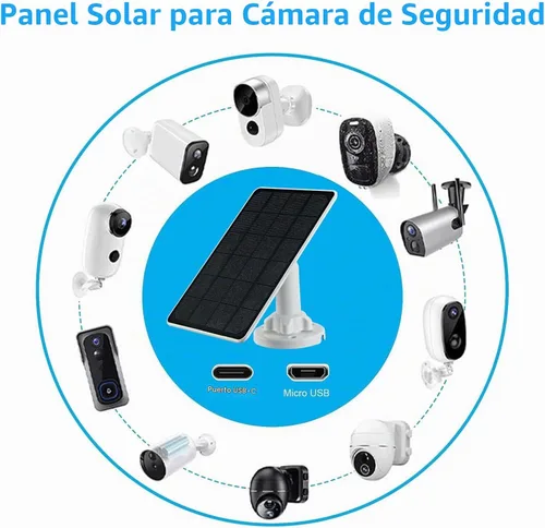 Vista 3 de Cargador de panel solar para cámara de seguridad, puerto USB-C y micro USB para cámara de batería recargable al aire libre, carga rápida de 5V6W