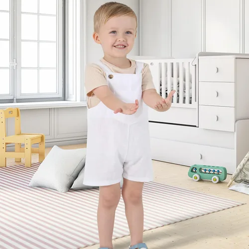 Vista 2 de MBMSHEGH Conjunto de ropa de verano para bebé y niño, con parte superior acanalada y tirantes con botones