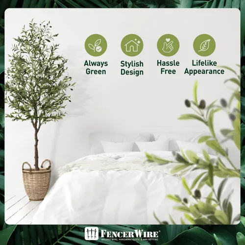 Vista 5 de Fencer Wire Árbol topiario artificial en maceta, rama de olivo sintético y fruta, decoración moderna de planta sintética en maceta para interiores