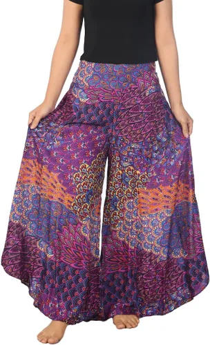 Vista 6 de Lannaclothesdesign Boho Palazzo Pants Women Pavo real colorido negro