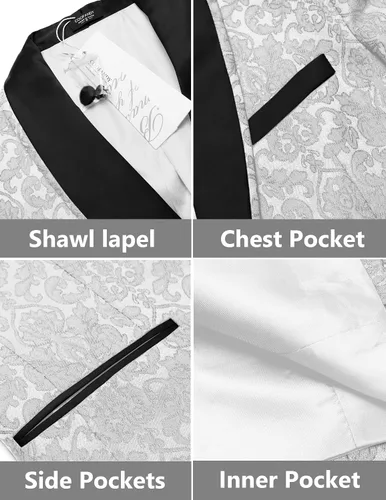 Vista 4 de COOFANDY Chaqueta de traje de esmoquin floral para hombre, chaqueta ajustada para cena, fiesta, baile de graduación, boda, chaquetas