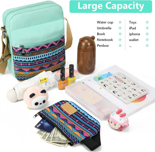 Vista 4 de Kemy's - Juego de bolso de nieve para niñas, preadolescentes y adolescentes, pequeña bandolera, bolso sobre el hombro, bolso de mensajero de lona