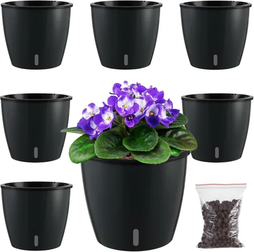 Vista 23 de Planterhoma Macetas de riego automático de 5 pulgadas para plantas de interior, 6 paquetes de macetas de violeta africana con indicador, maceta