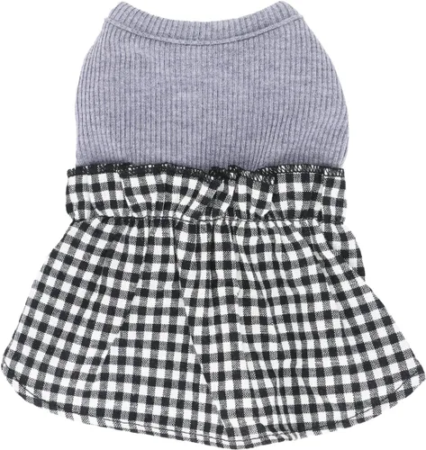 Vista 3 de LOPHIPETS Vestido a cuadros para perros pequeños, taza de té para niña, chihuahua, yorkie, cachorro, ropa de gato, cuadros blancos y negros, XXS
