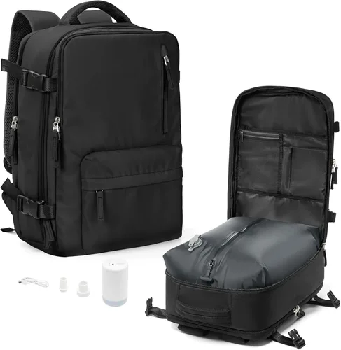 Vista 18 de coowoz Mochila de mano para mujeres y hombres, mochila de viaje aprobada por aerolíneas, mochila deportiva para laptop, A- Beige, Compacto