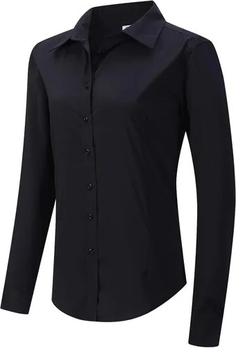 Vista 2 de MGWDT Camisa de trabajo con botones para mujer, ajustada, resistente a las arrugas, manga larga/corta, elástica, ligera