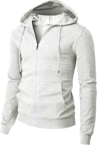 Vista 14 de H2H Sudadera con capucha y cremallera para hombre, ligera, de manga larga, básica, ajustada, de algodón, con bolsillo Cmohol048-gris