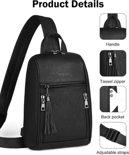 Vista 5 de FADEON Bolso bandolera para mujer, bolso cruzado con borlas, bolsos de hombro y pecho de cuero de diseñador para viajes, Grande