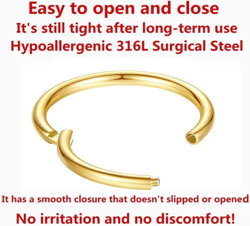Vista 2 de ORANGELOVE - Aretes hipoalergénicos de acero quirúrgico 316L de 20g, 18g, 16g, 14g, 12g, 10g y 8g, joyería circular abatible para nariz, tabique