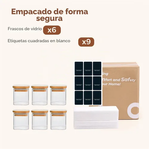 Vista 8 de ComSaf Tarros cuadrados de vidrio para especias con etiquetas, 4 onzas