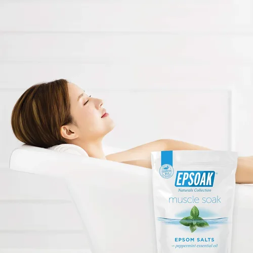 Vista 6 de Epsoak Muscle Soak - Bolsa de sal de Epsom resellable con aroma a menta de 2 libras, fabricada en los Estados Unidos, certificado libre de crueldad