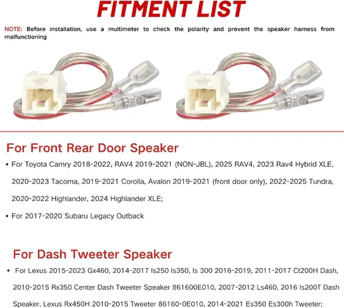 Vista 2 de RED WOLF Adaptador de conector de arnés de cable de altavoz para puerta Toyota 2019-2021 RAV4 Camry Avalon, para Dash Twteer Lexus is CT 2011-2018