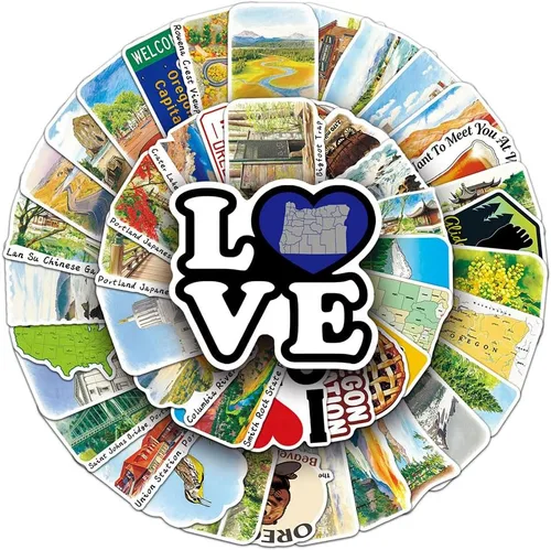 Vista 2 de Oregon Travel Stickers 58Pcs Oregon OR Waterproof Vinyl Decals Despegar y pegar a prueba de sol removible reutilizable para botellas de agua