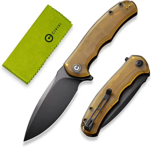 Vista 10 de CIVIVI Cuchillo de Bolsillo Plegable - Praxis Flipper con Liner Lock, Hoja Negra Stonewashed de 3.75", Mangos de Micarta, Clip Reversible
