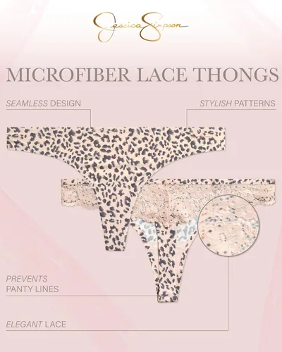 Vista 2 de Jessica Simpson Ropa interior para mujer Paquete de 3 bragas de microfibra elástica duradera sexy Tangas de encaje suave para mujer