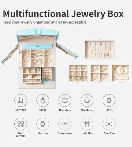 Vista 5 de Oyydecor Joyero organizador para mujeres y niñas piel sintética para personas mayores caja de almacenamiento de joyas de tamaño mediano