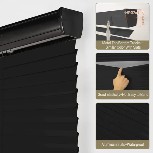 Vista 3 de Mini persianas de aluminio inalámbricas de 1 pulgada, persiana de privacidad horizontal anti-UV negra, mini persiana personalizada para ventanas