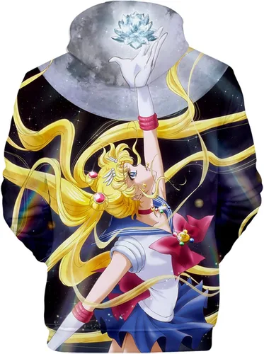 Vista 2 de BAKUGOU Anime Tsukino Usagi Hoodie for Women Girls Black Unisex Aino Minako Pullover Luna Sweatshirt Pink Adult Anime Sweater