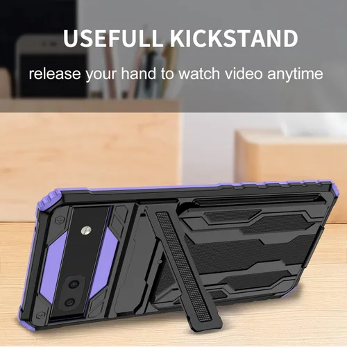 Vista 5 de Funda para teléfono para Pixel 6A, funda para Google 6A GX7AS con protector de pantalla, cartera desmontable para tarjeta de crédito con soporte