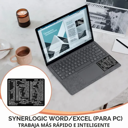 Vista 4 de SYNERLOGIC Microsoft Word/Excel (para Windows) Guía de Referencia de Atajos de Teclado Adhesivo, Laminado, Vinilo Sin Residuos (Negro/Pequeño)