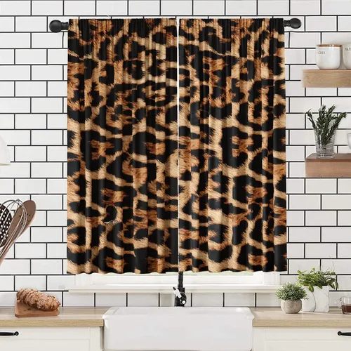 Vista 14 de Cortinas con estampado de leopardo de 42 pulgadas de ancho x 63 pulgadas de alto, para sala de estar y dormitorio, decoración de guepardo
