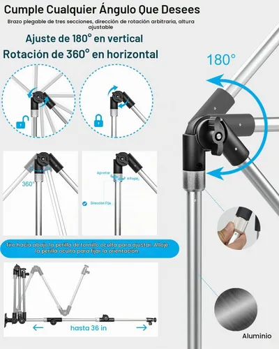 Vista 4 de Soporte de pared de aluminio para tableta, soporte plegable de 35 pulgadas para pared, clip de cámara web ajustable de 360°, para iPad Pro Air Mini