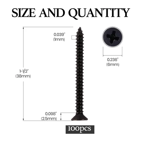 Vista 2 de Venforze Tornillos de madera de cabeza negra, cabeza plana Phillips de acero inoxidable 6 x 1-1/2, 100 unidades, tornillo de acero inoxidable 304