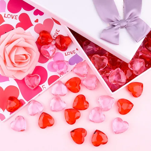 Vista 4 de TUPARKA 60 corazones acrílicos rojos acrílicos para dispersión de mesa, decoración del hogar, rellenos de jarrón en el día de San Valentín