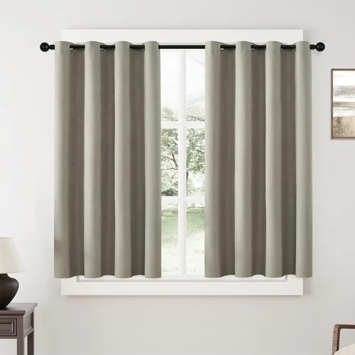 Vista 113 de ChrisDowa Cortinas 100% Opacas de Abedul Sólido de 45 Pulgadas de Largo, 2 Paneles para Dormitorio y Sala de Estar, Estilo Granja Oscurecedoras