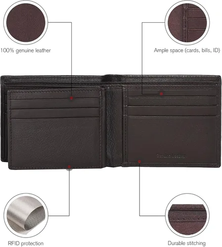 Vista 2 de Cartera para bolsillo frontal, bloqueo RFID, de piel, plegable, con ventana de identificación, para hombre
