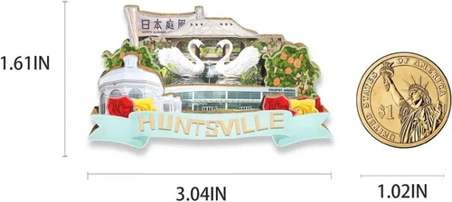 Vista 3 de USA Huntsville - Imán para nevera con imán de madera 3D, monumentos de viaje, coleccionables, decoración hecha a mano 2