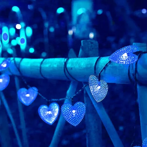 Vista 14 de Luces solares de corazón para exteriores, impermeables, de 16.4 pies, 20 luces LED, corazón de amor, día de San Valentín, 8 modos de iluminación