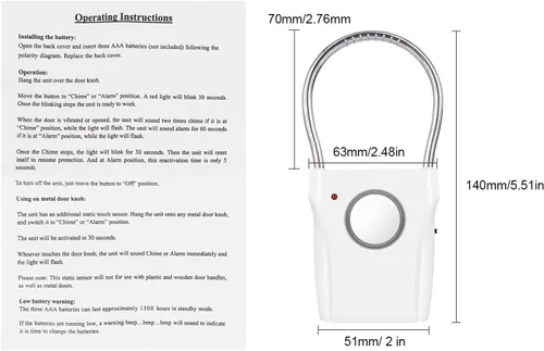 Vista 7 de Alarma para manija de puerta (2 unidades) Vibración activada, alarma de 120 dB, audible 550 pies, para viajes, hotel, apartamento, seguridad