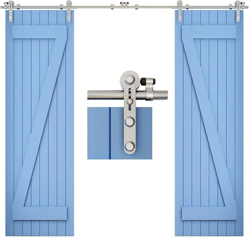 Vista 12 de TSMST Kit de herrajes para puerta corrediza de granero de 4 pies, riel de puerta de granero resistente de acero inoxidable para una sola puerta