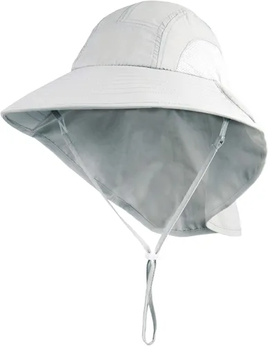 Vista 8 de Connectyle Sombrero de sol con protección UV de ala grande para niños con solapa para el cuello, gorra de pesca de malla Azul