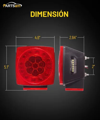 Vista 7 de Partsam Kit de luces traseras sumergibles para remolque, impermeables, de 12 V, luces LED cuadradas para remolque, halo brilla con arnés